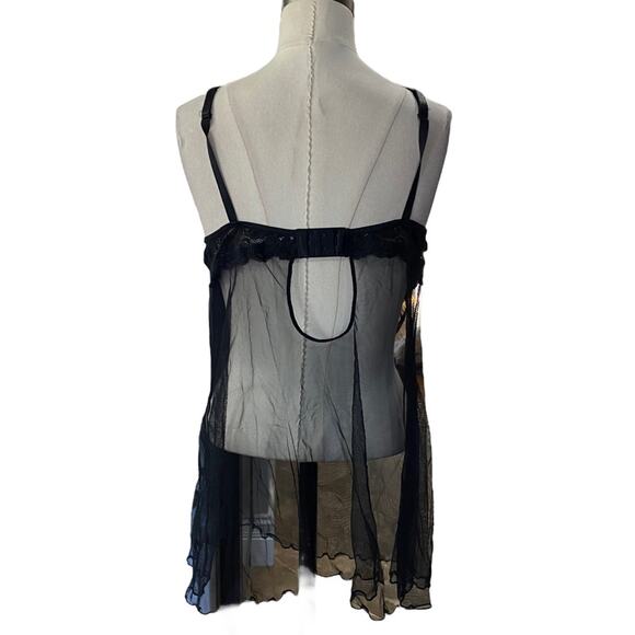 Frederick's of Hollywood Black Sheer Chemise with Floral Embroidery Size XL - Picture 3 of 10